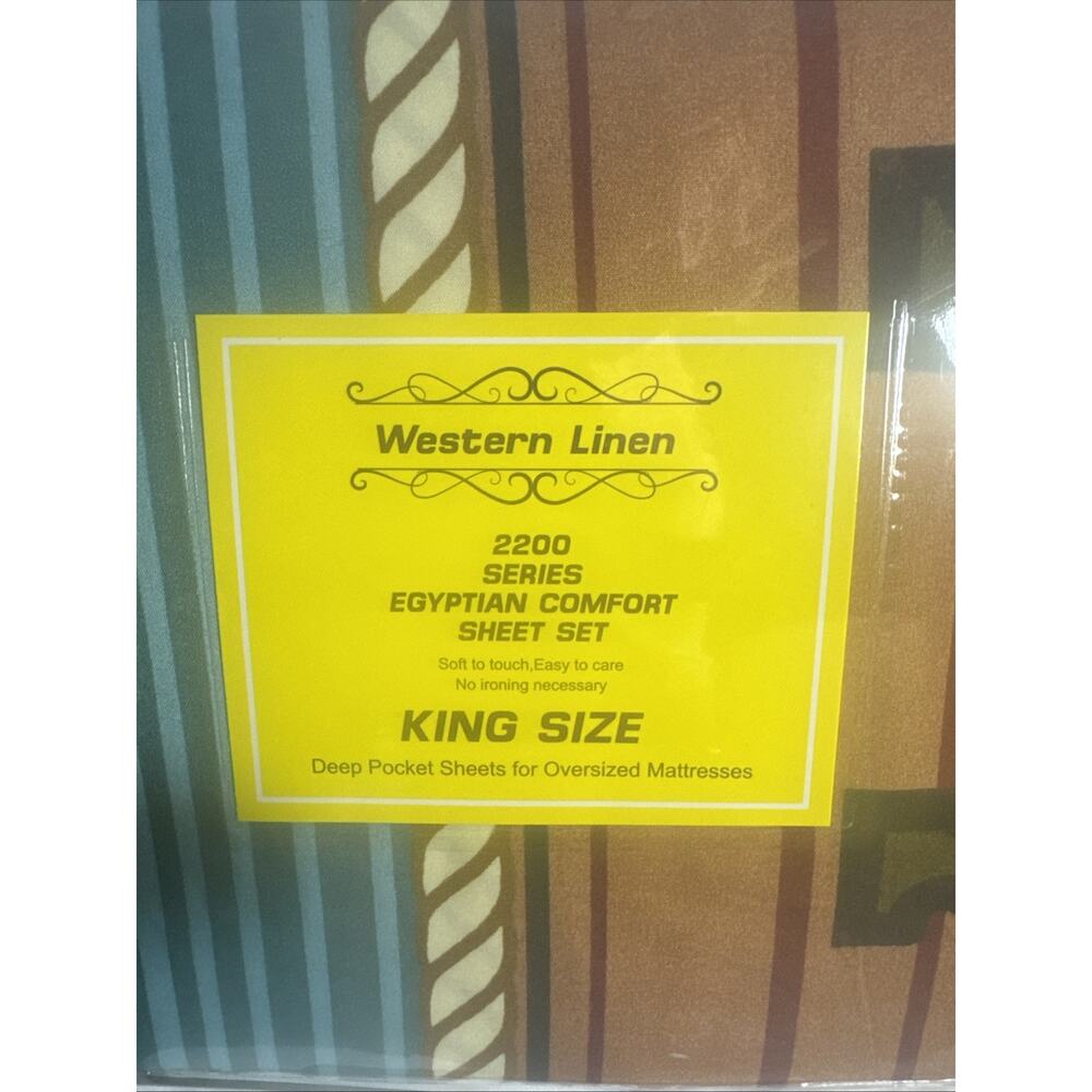 Horse Themed Western King Size Sheet Set Texas Star Egyptian Comfort NIP NEW - Picture 6 of 9